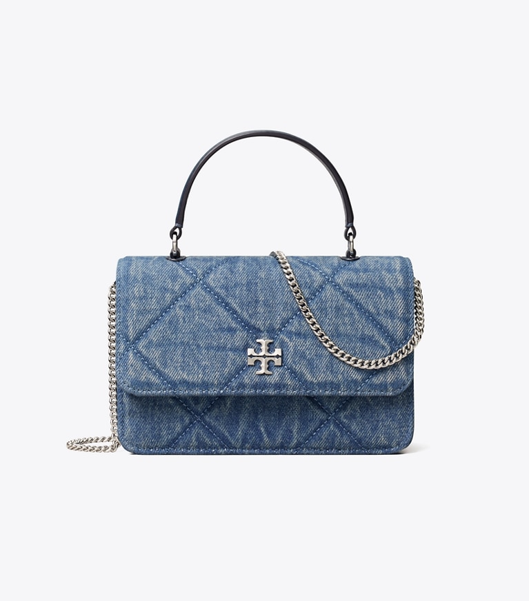 Tory Burch designer mini bags Mini Kira Diamond Quilt Denim Top-Handle Crossbody in Cruise front