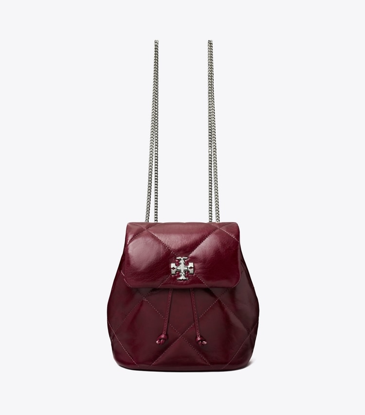 Tory Burch designer backpacks Mini Kira Diamond Quilt Distressed Backpack in Dark Carmine front