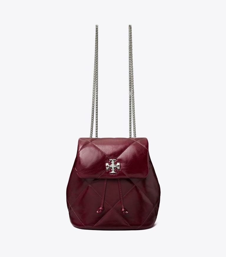 Tory Burch designer backpacks Mini Kira Diamond Quilt Distressed Backpack in Dark Carmine angle