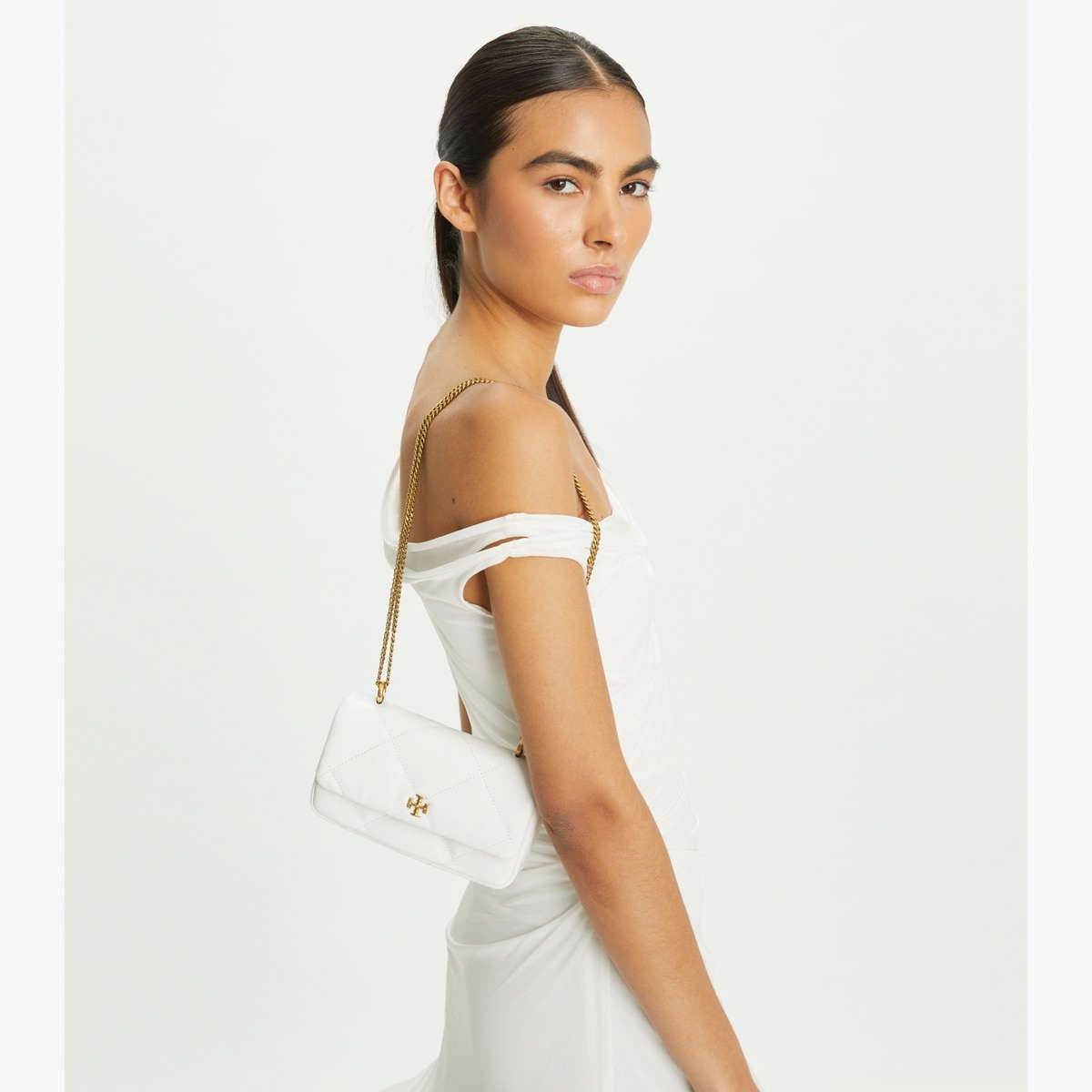 Mini Kira Diamond Quilt Flap Bag in white, size OS