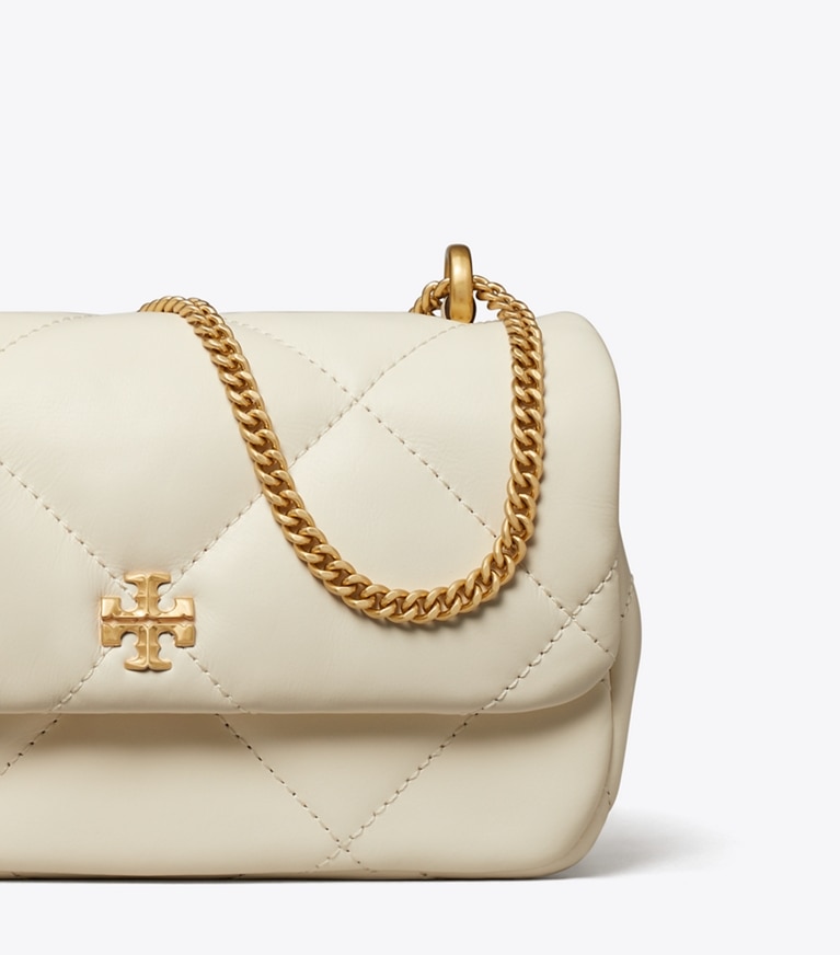 Tory Burch designer crossbody bags Mini Kira Diamond Quilt Flap Bag in Warm White angle