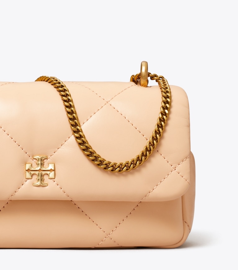Tory Burch designer crossbody bags Mini Kira Diamond Quilt Flap Bag in Apricot angle
