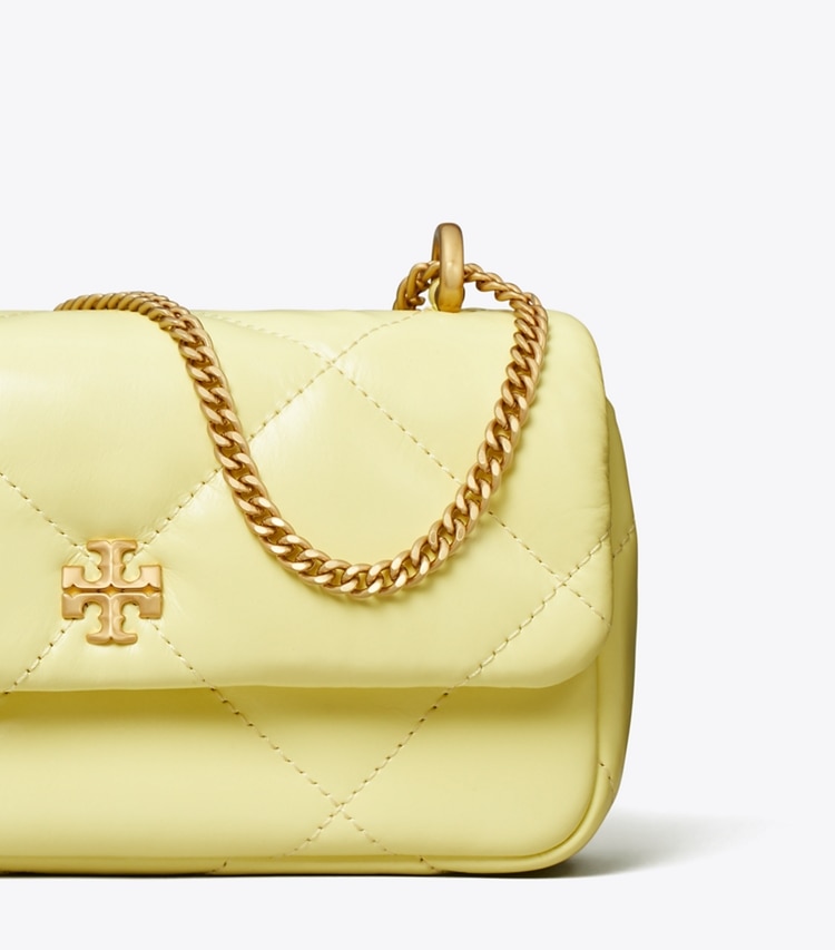Tory Burch designer crossbody bags Mini Kira Diamond Quilt Flap Bag in Lemon Zest detail