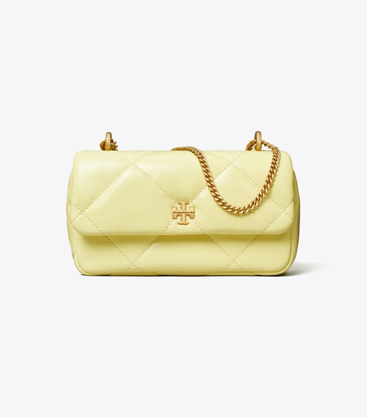 Tory Burch designer crossbody bags Mini Kira Diamond Quilt Flap Bag in Lemon Zest front