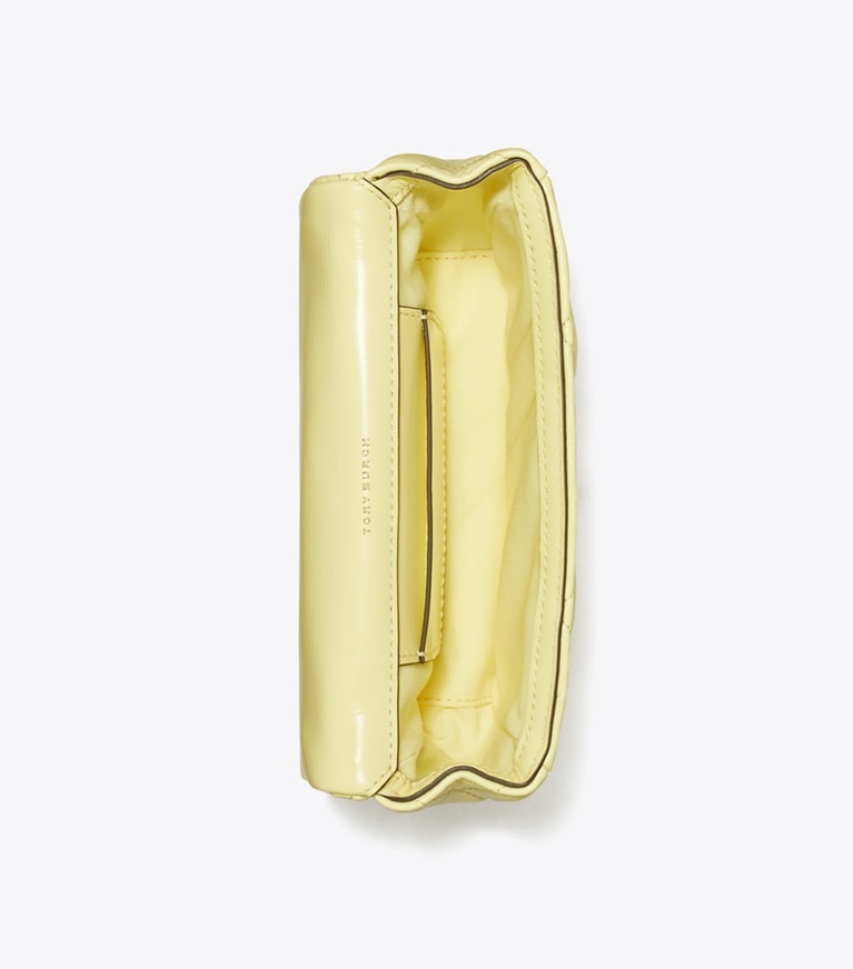 Tory Burch designer crossbody bags Mini Kira Diamond Quilt Flap Bag in Lemon Zest angle