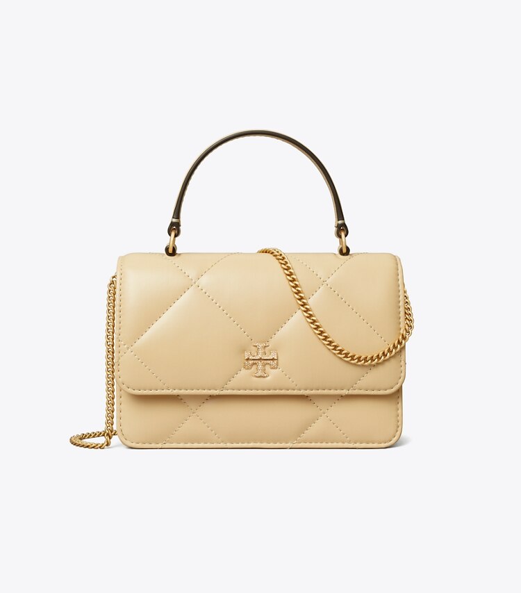 Tory Burch designer ミニバッグ キラ パヴェ ロゴ ダイヤモンドキルト トップハンドル ミニチェーンウォレット in Vanilla Soft Serve front