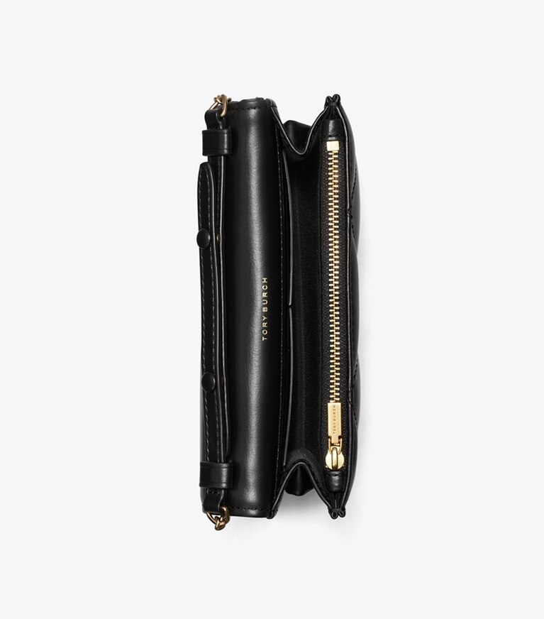Tory Burch designer ミニバッグ キラ ダイヤモンドキルト パヴェ ロゴ トップハンドル ミニチェーンウォレット in Black angle