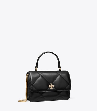 Tory Burch designer ミニバッグ キラ ダイヤモンドキルト パヴェ ロゴ トップハンドル ミニチェーンウォレット in Black angle