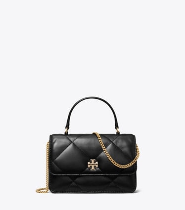 Tory Burch designer mini bags Mini Kira Diamond Quilt Pavé Logo Top-Handle Crossbody in Black front