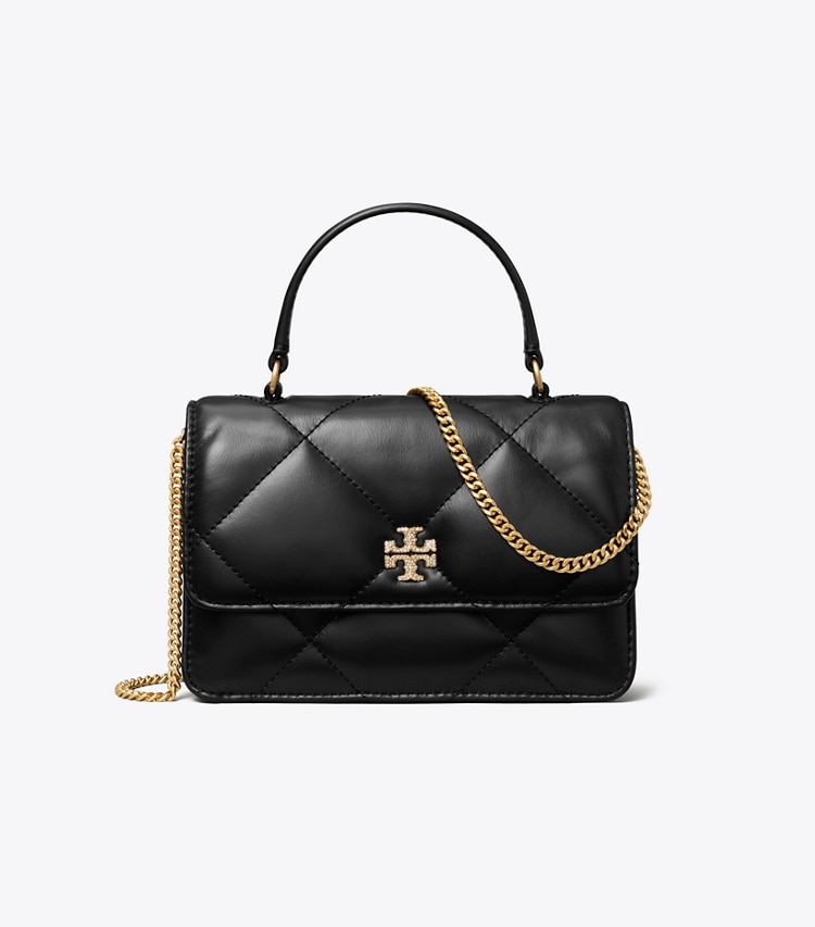 Tory Burch designer mini bags Mini Kira Diamond Quilt Pavé Logo Top-Handle Crossbody in Black front