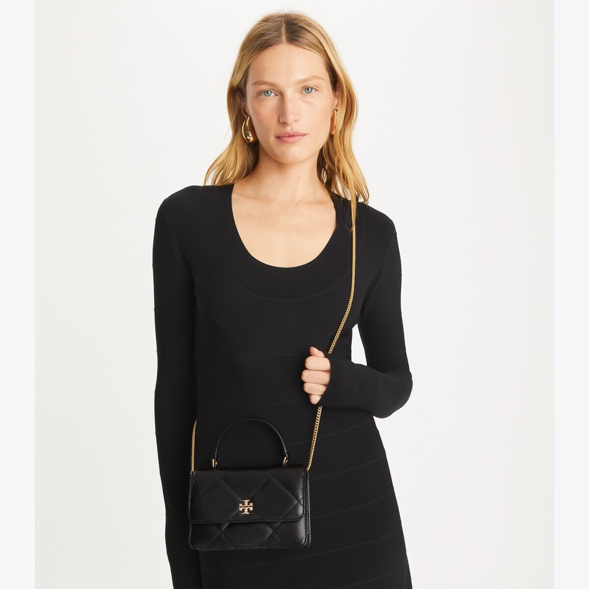 Mini Kira Diamond Quilt Pavé Logo Top-Handle Crossbody