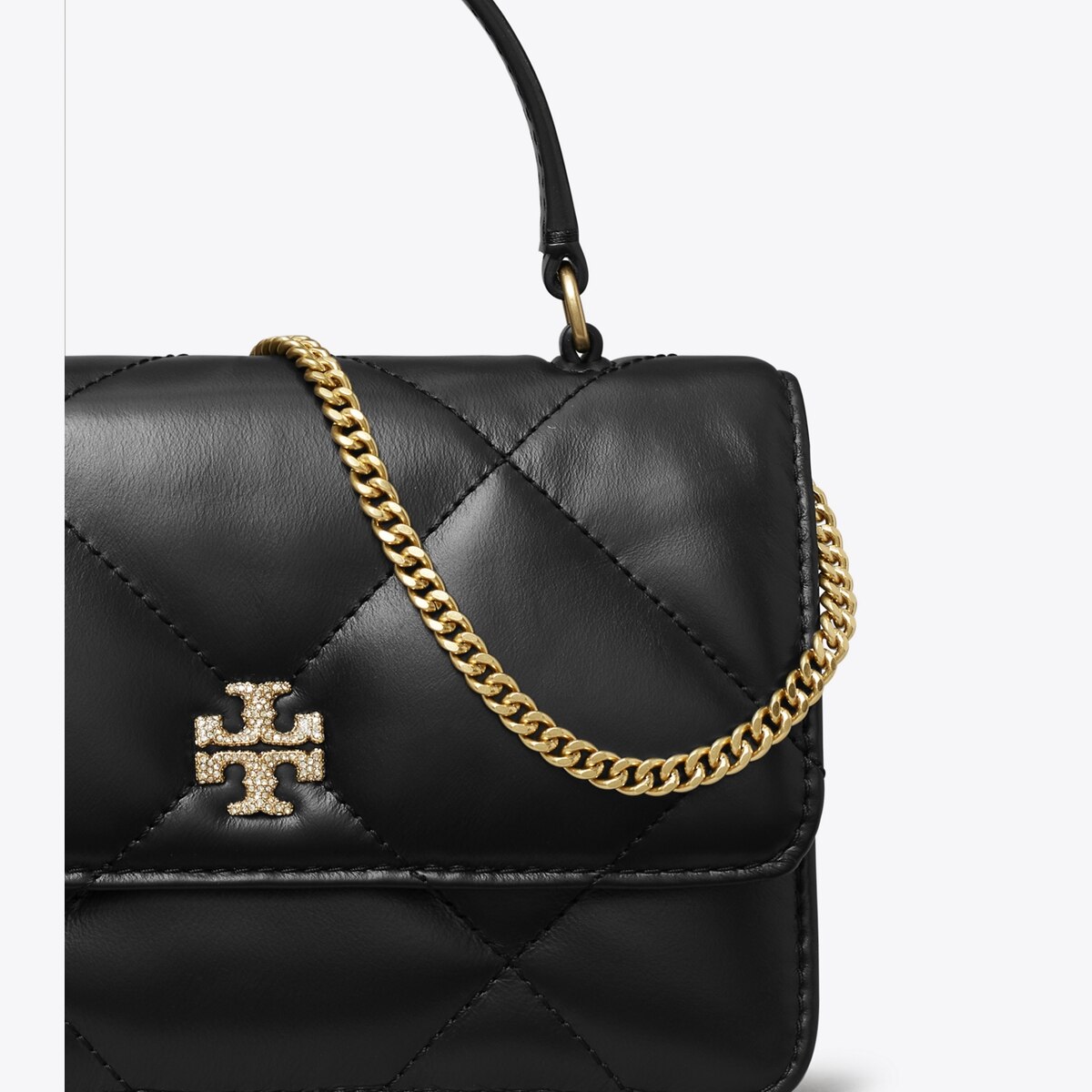ショルダーバッグ・ポシェット Tory Burch Kira Leather Bag With Crystals Logo Tory Burch Kira Leather Bag With Crystals Logo In Black