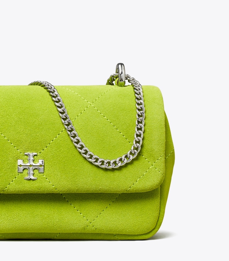 Tory Burch designer クロスボディバッグ キラ ダイヤモンドキルト スエード ミニフラップバッグ in Bitter Lime angle