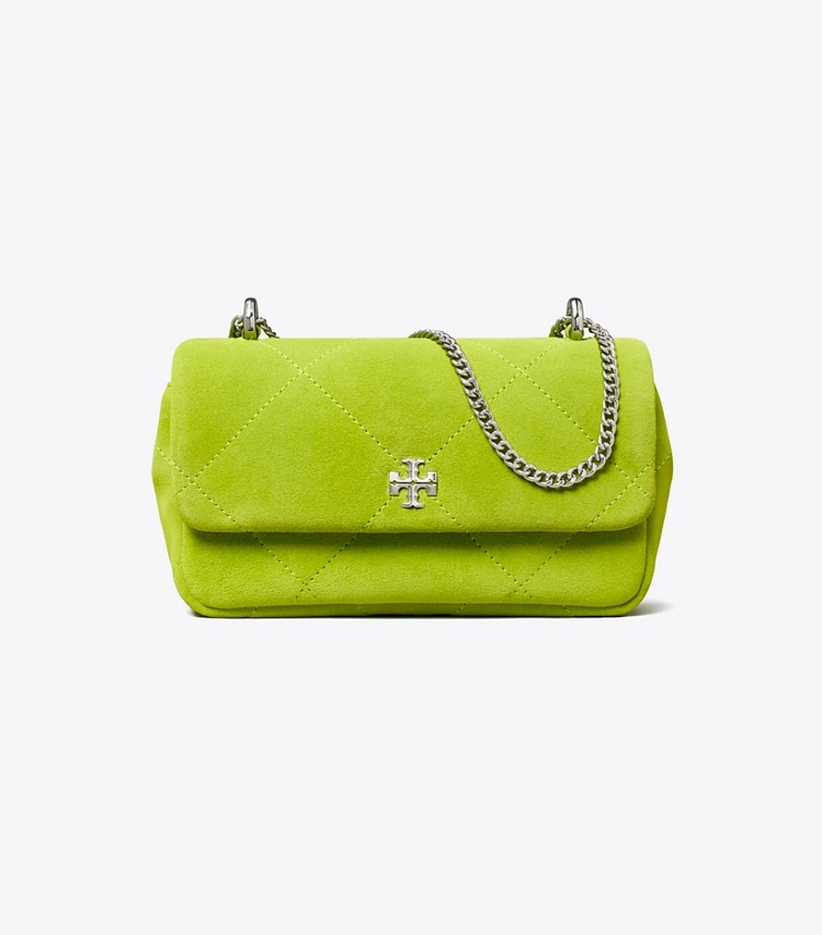 Tory Burch designer クロスボディバッグ キラ ダイヤモンドキルト スエード ミニフラップバッグ in Bitter Lime front
