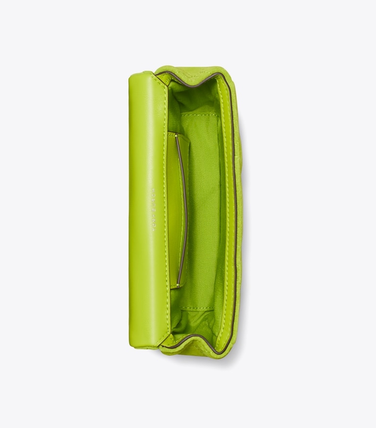 Tory Burch designer クロスボディバッグ キラ ダイヤモンドキルト スエード ミニフラップバッグ in Bitter Lime angle