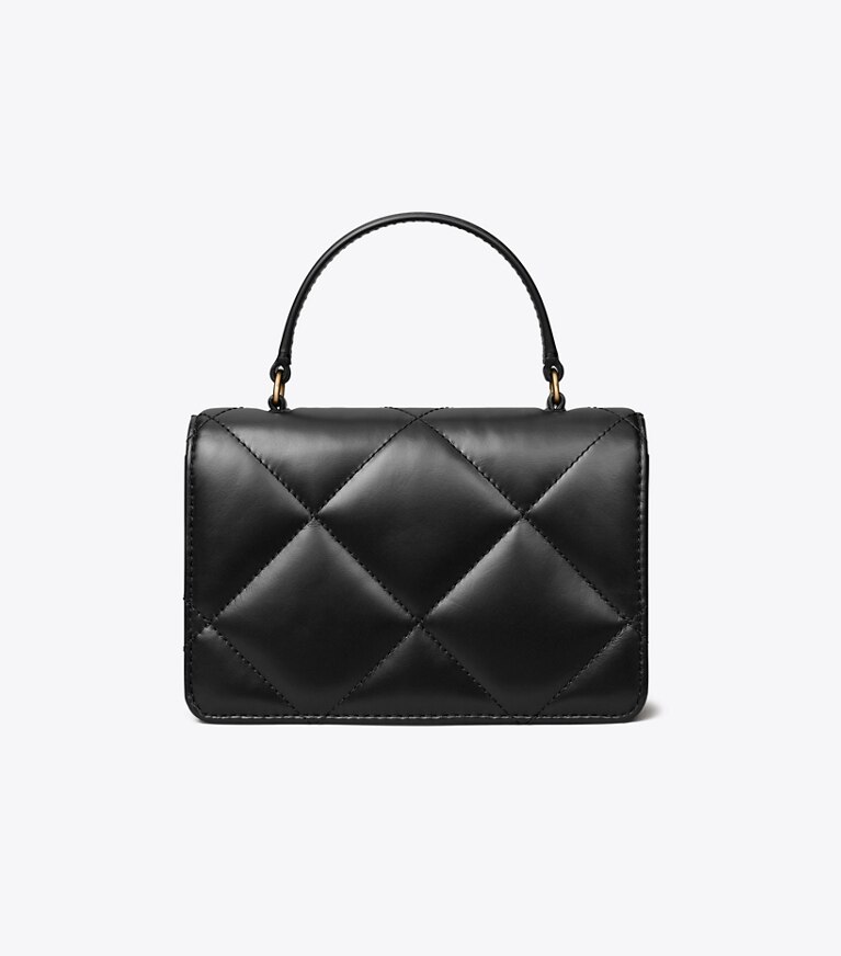 Tory Burch designer ミニバッグ キラ ダイヤモンドキルト トップハンドル ミニチェーンウォレット in Black angle
