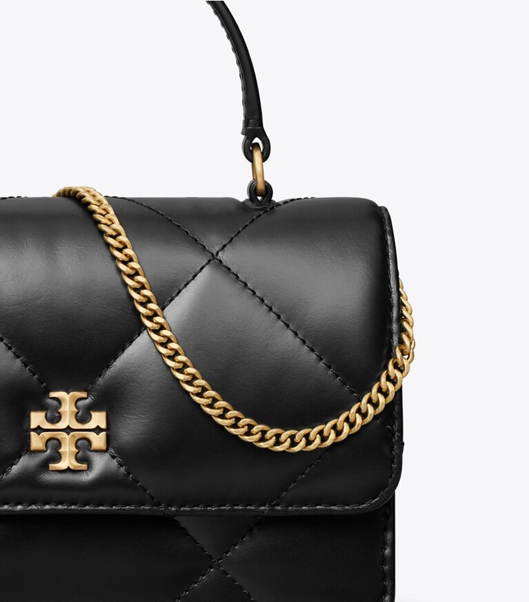 Tory Burch designer ミニバッグ キラ ダイヤモンドキルト トップハンドル ミニチェーンウォレット in Black angle