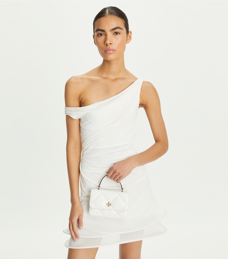 Tory Burch designer mini bags Mini Kira Diamond Quilt Top-Handle Crossbody in Cirrus Cloud angle