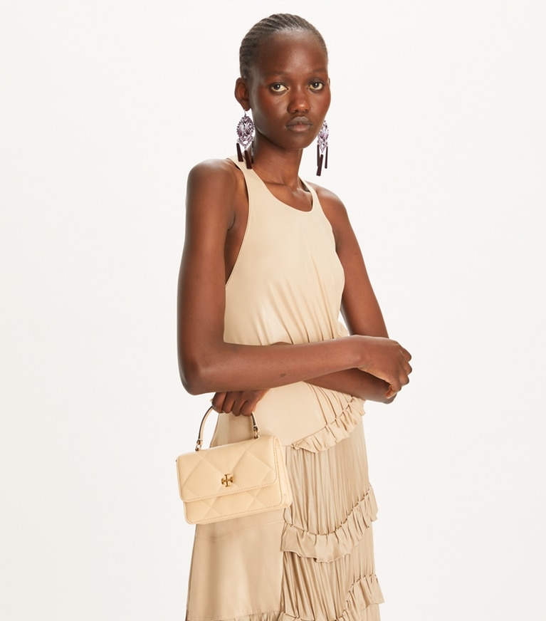 Tory Burch designer mini bags Mini Kira Diamond Quilt Top-Handle Crossbody in Vanilla Soft Serve angle