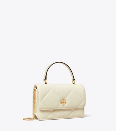 Tory Burch designer mini bags Mini Kira Diamond Quilt Top-Handle Crossbody in Warm White angle