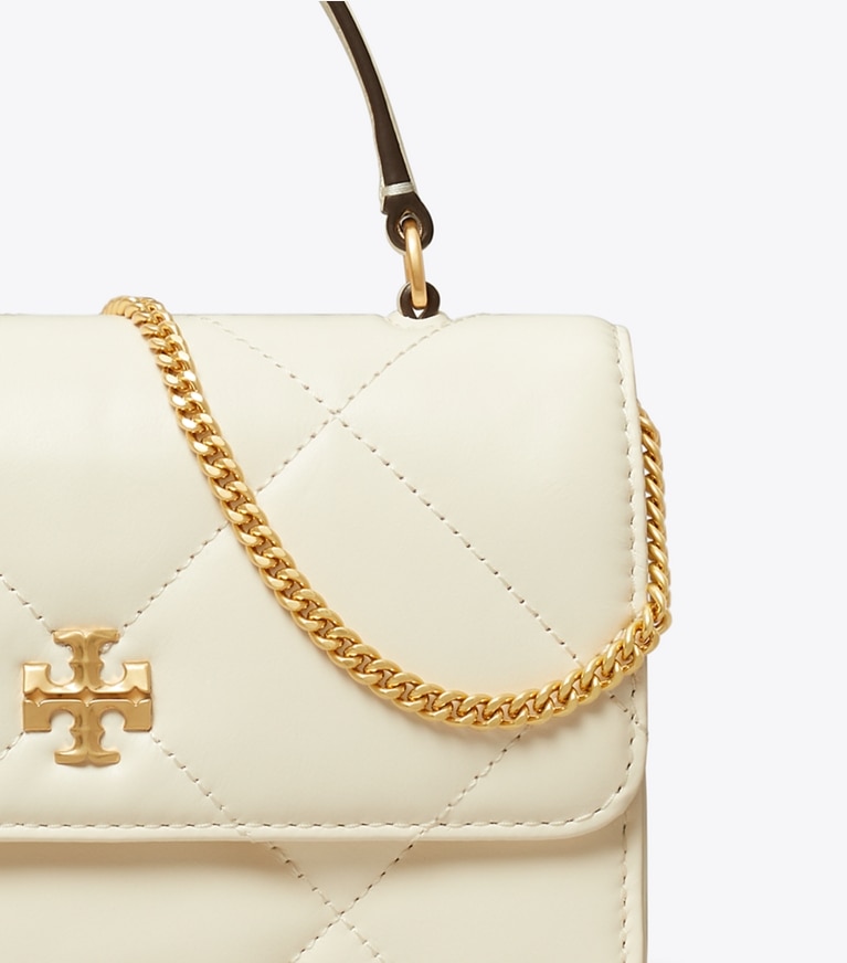 Tory Burch designer mini bags Mini Kira Diamond Quilt Top-Handle Crossbody in Warm White angle