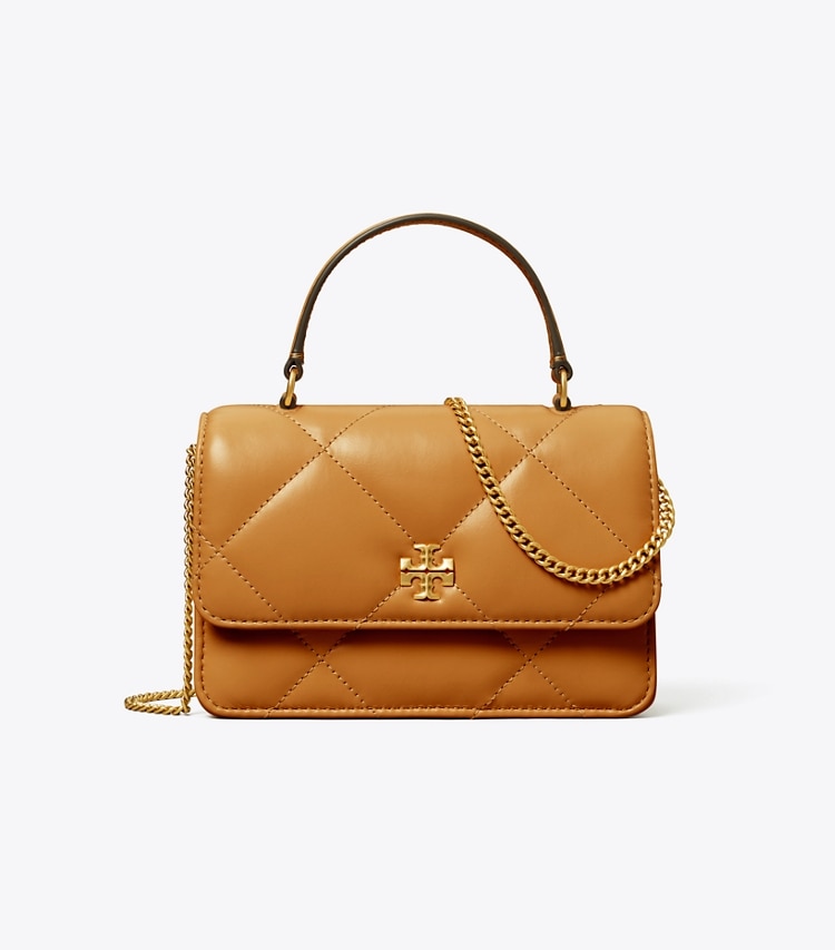 Tory Burch designer mini bags Mini Kira Diamond Quilt Top-Handle Crossbody in Classic Chestnut front
