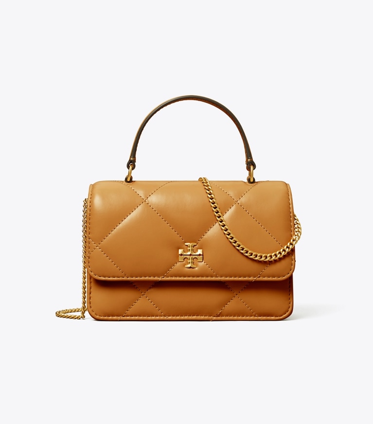 Tory Burch designer mini bags Mini Kira Diamond Quilt Top-Handle Crossbody in Classic Chestnut front