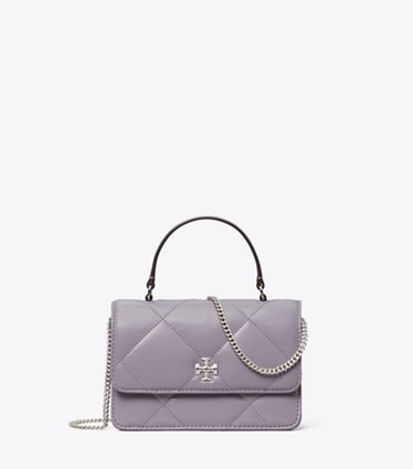 Tory Burch designer crossbody bags Mini Kira Diamond Quilt Top-Handle Crossbody in Lavender front