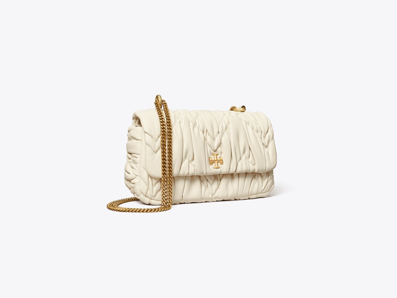 Kira Mini of Tory Burch - Ivory leather quilted bag with flap and logo for  women