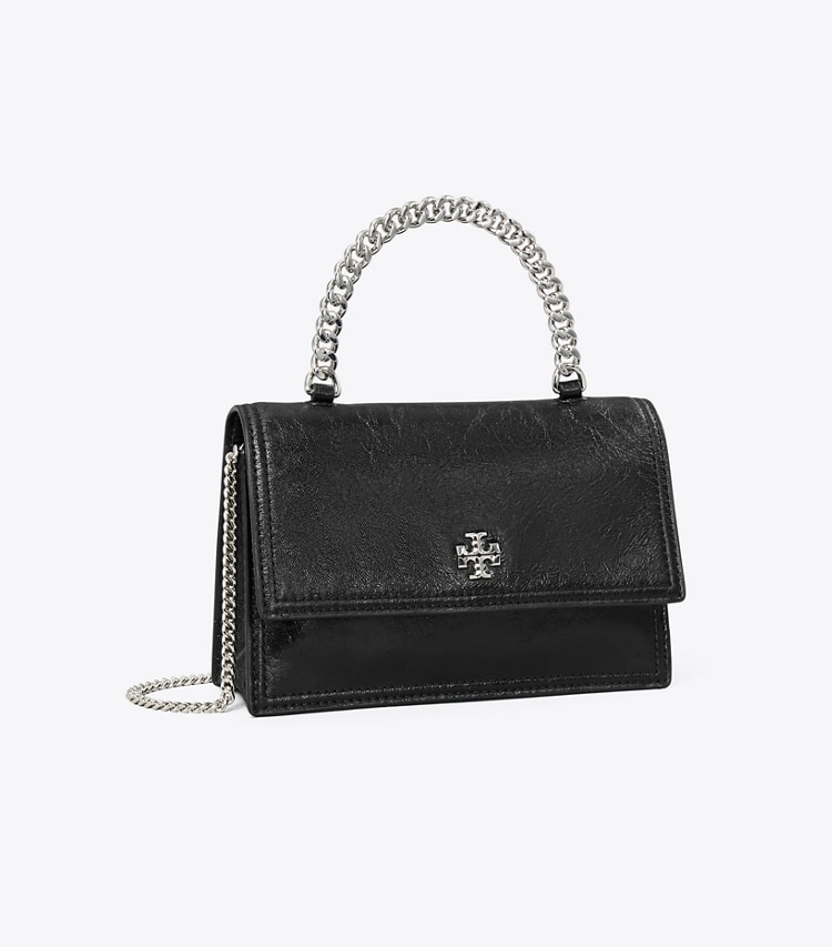 Tory Burch designer ミニバッグ キラ ディストレスト トップハンドル ミニクロスボディ in Black angle