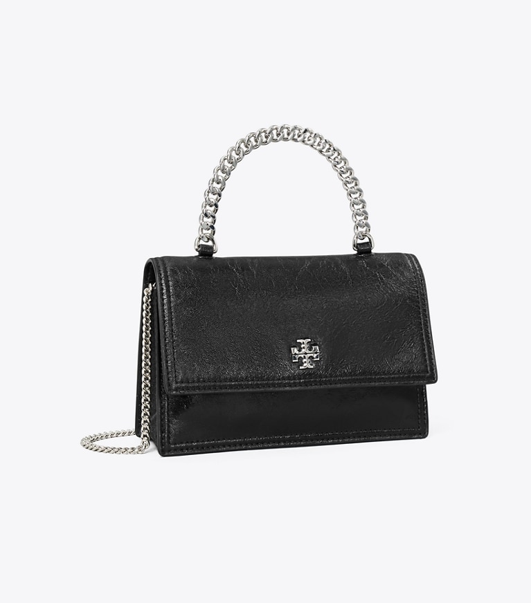 Tory Burch designer ミニバッグ キラ ディストレスト トップハンドル ミニクロスボディ in Black angle