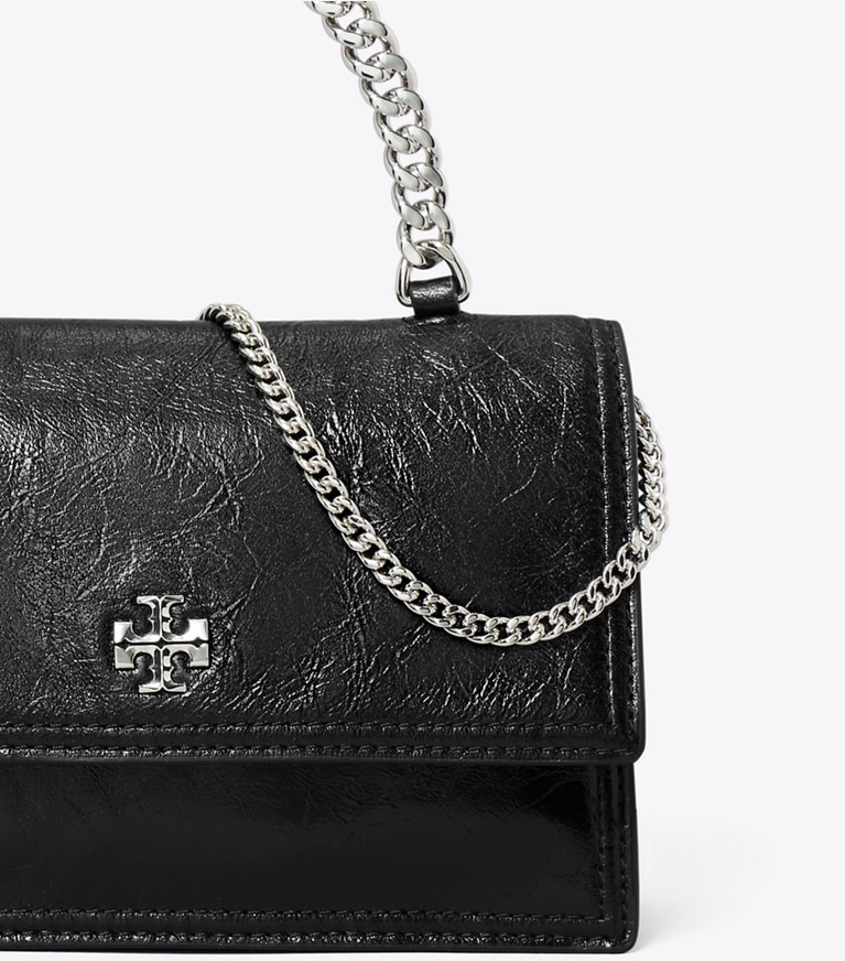 Tory Burch designer ミニバッグ キラ ディストレスト トップハンドル ミニクロスボディ in Black ディテール