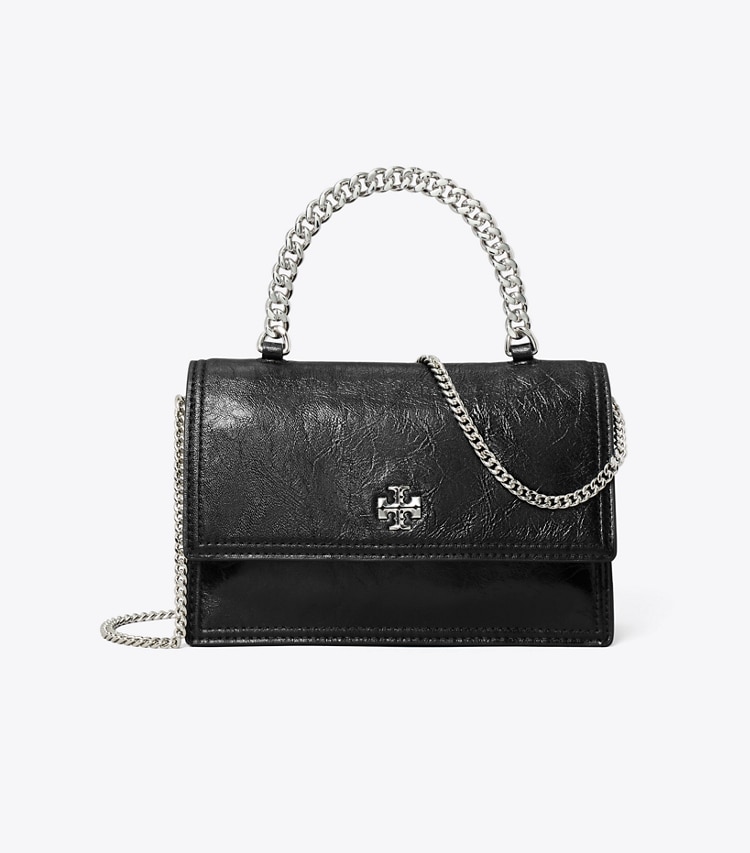 Tory Burch designer ミニバッグ キラ ディストレスト トップハンドル ミニクロスボディ in Black front