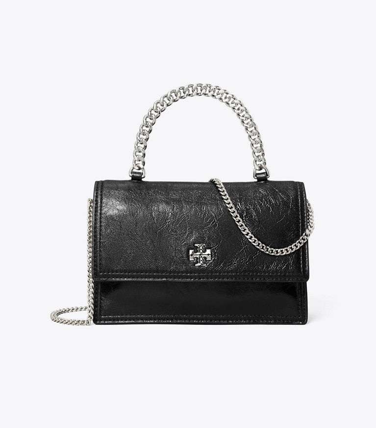 Tory Burch designer ミニバッグ キラ ディストレスト トップハンドル ミニクロスボディ in Black front