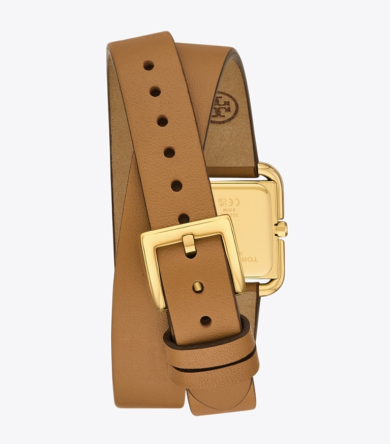 Tory Burch designer strap watches Mini Kira Double Wrap Watch in IVORY/GOLD/LUGGAGE front