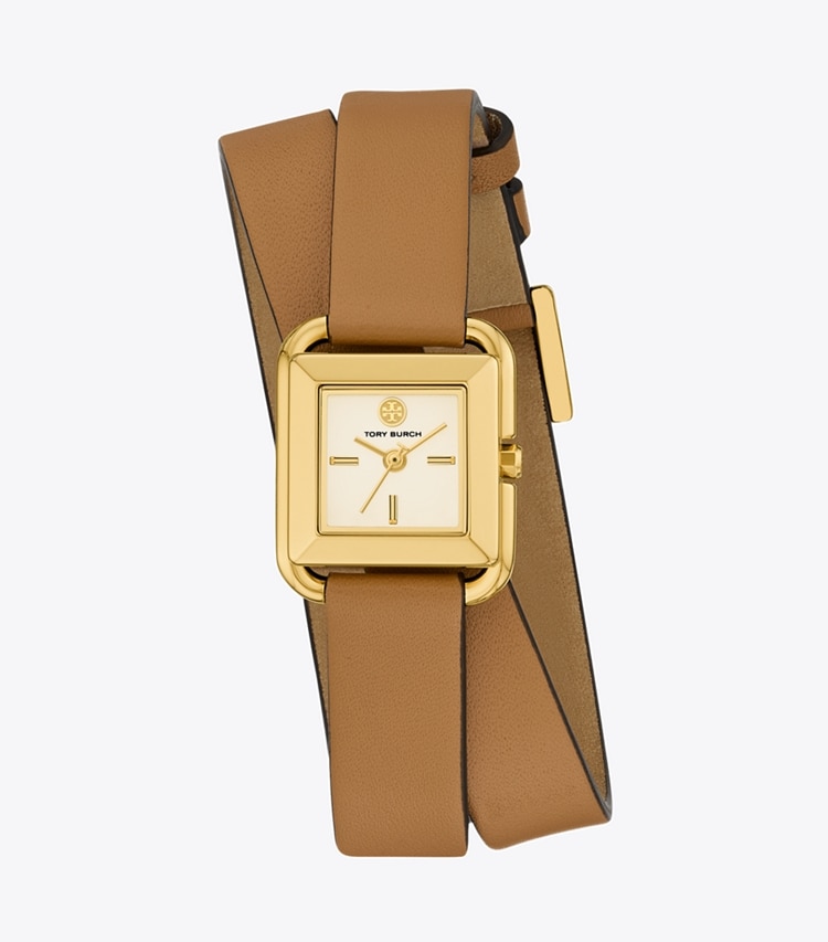 Tory Burch designer strap watches Mini Kira Double Wrap Watch in IVORY/GOLD/LUGGAGE front