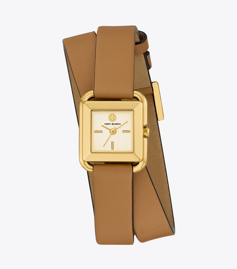 Tory Burch designer strap watches Mini Kira Double Wrap Watch in IVORY/GOLD/LUGGAGE front