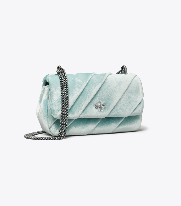 Tory Burch designer クロスボディバッグ キラ ドレープベルベット ミニフラップバッグ in Geyser angle