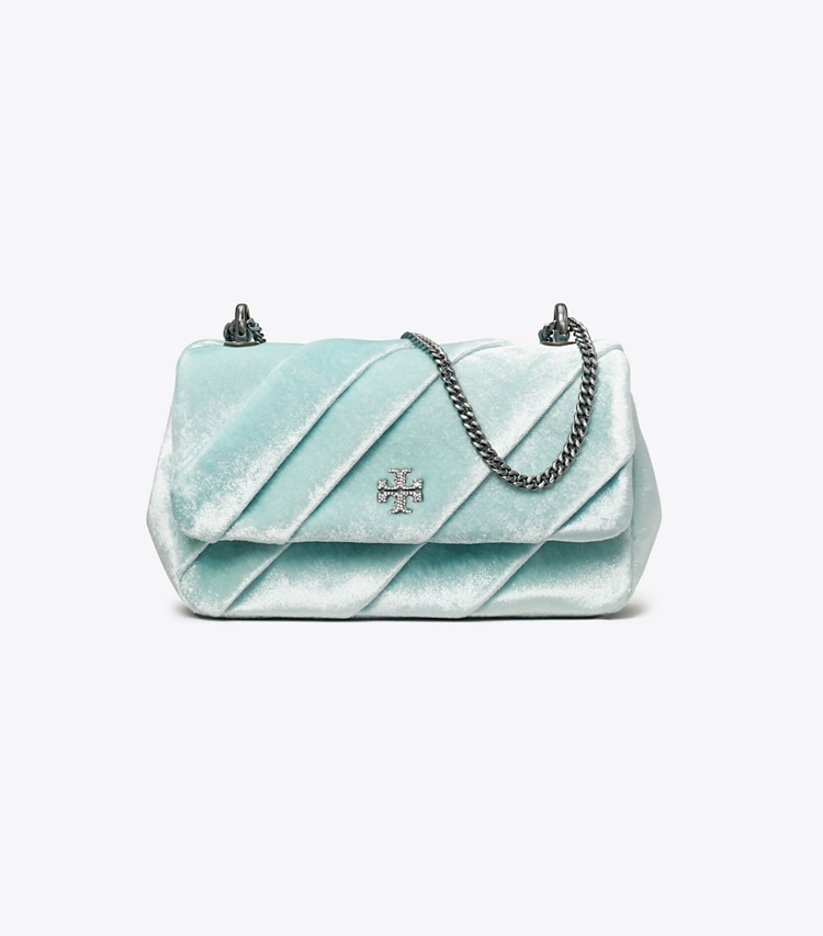 Tory Burch designer クロスボディバッグ キラ ドレープベルベット ミニフラップバッグ in Geyser front