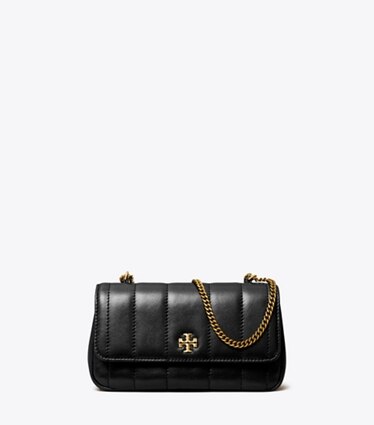 Tory Burch Kira Chevron Soft Straw Small Flap Shoulder Bag in Black