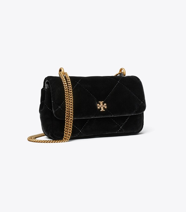 Tory Burch designer crossbody bags Mini Kira Samttasche mit Rautensteppung, Pavé und Umschlag in Black angle