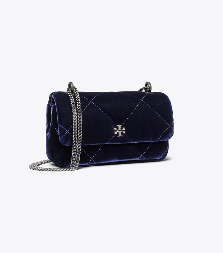 Tory Burch designer crossbody bags Mini Kira Samttasche mit Rautensteppung, Pavé und Umschlag in PERFECT NAVY angle