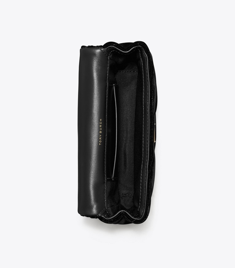 Tory Burch designer crossbody bags Mini Kira Samttasche mit Rautensteppung, Pavé und Umschlag in Black von oben