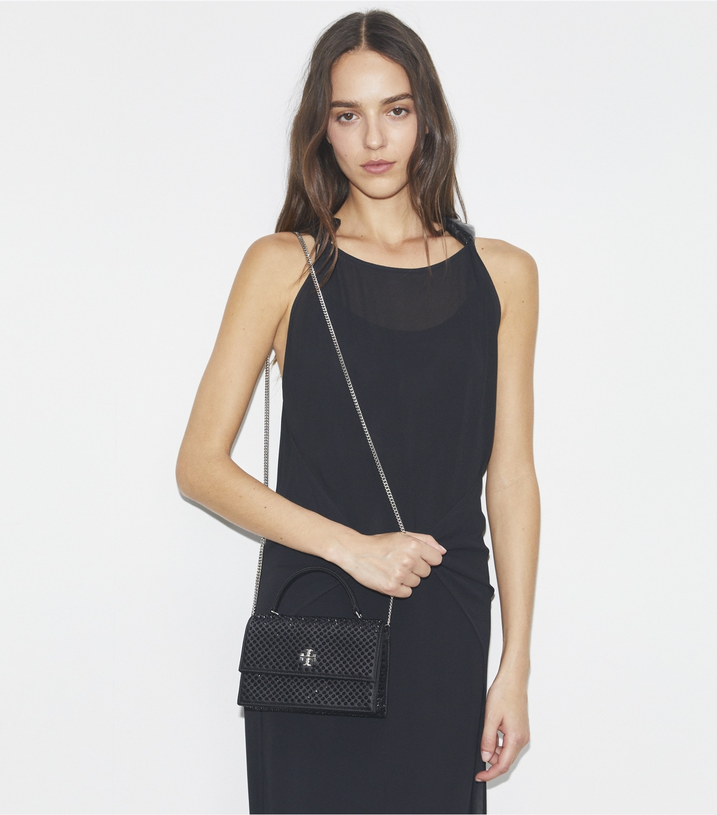 Mini Kira Satin Embellished Top-Handle Crossbody