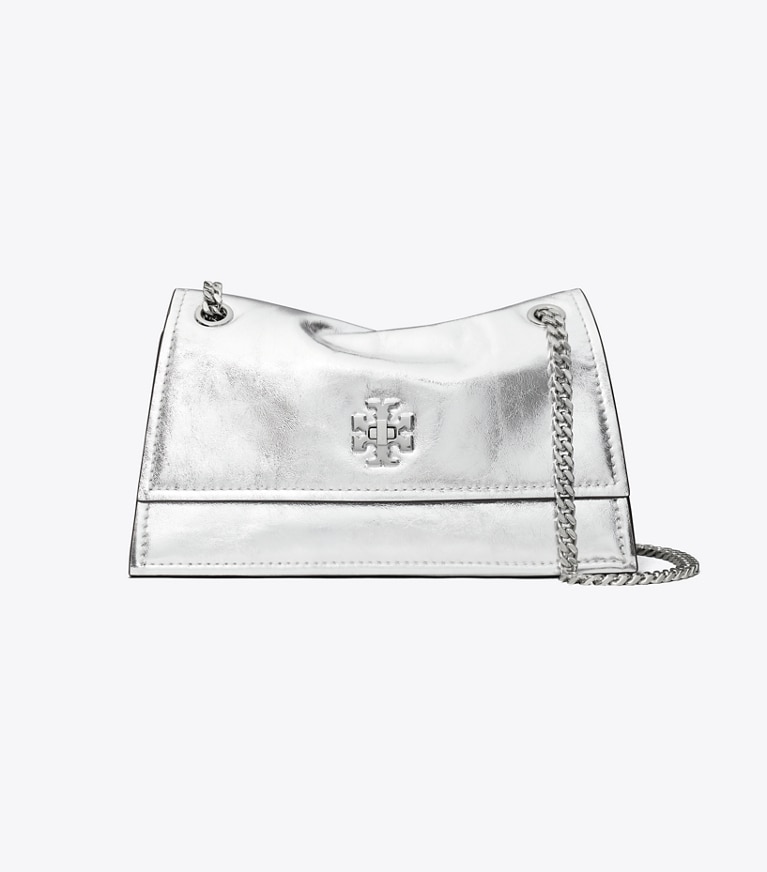Tory Burch designer schultertaschen Mini Kira Schultertasche in Metallic mit Drehverschluss in Silver angle