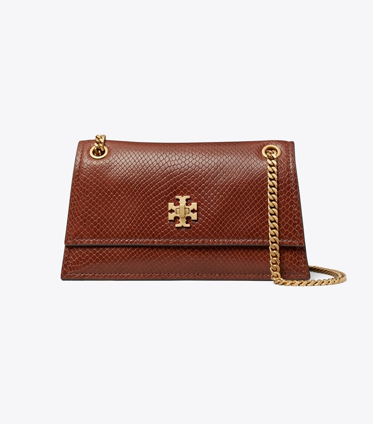 Tory Burch designer schultertaschen Mini Kira Schultertasche mit Drehverschluss und Schlangenhautprägung in Sweet Maple front