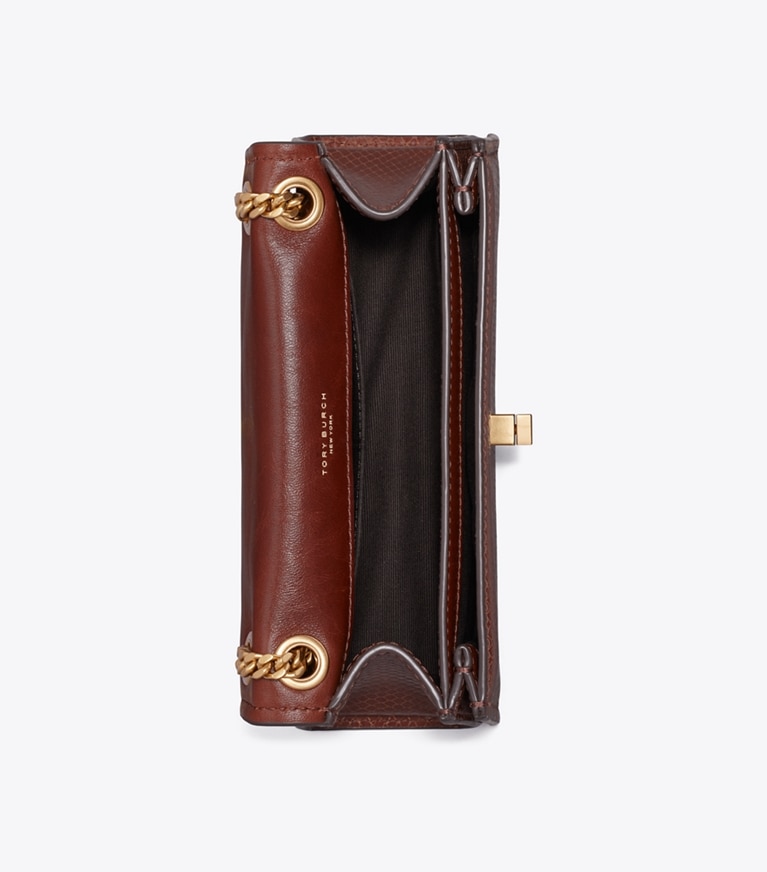Tory Burch designer schultertaschen Mini Kira Schultertasche mit Drehverschluss und Schlangenhautprägung in Sweet Maple von oben