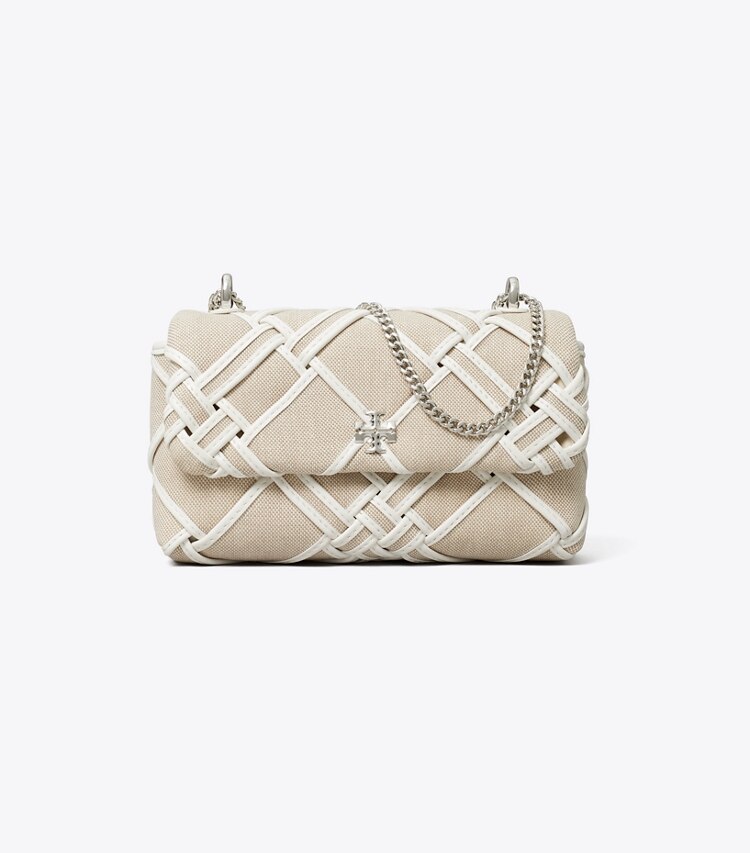 Tory Burch designer crossbody bags Mini Kira Tasche aus gewebtem Canvas mit Umschlag in Natural / Blanc front