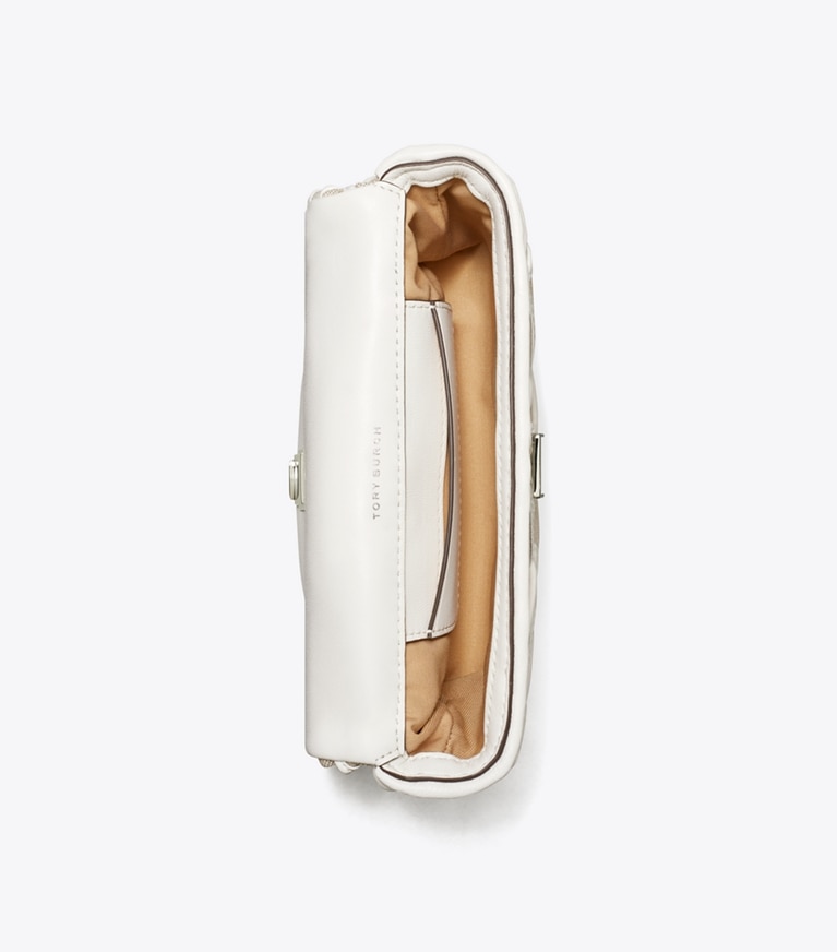Tory Burch designer crossbody bags Mini Kira Tasche aus gewebtem Canvas mit Umschlag in Natural / Blanc angle