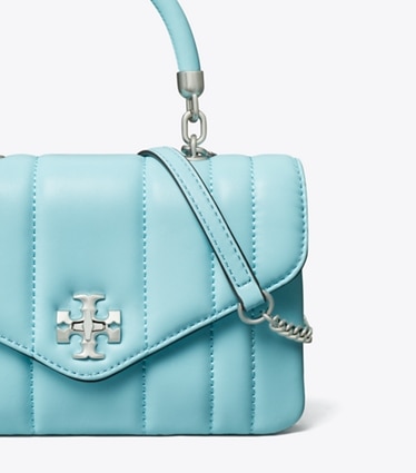Tory Burch designer crossbody bags Mini Kira Top-Handle Bag in Light Celeste angle